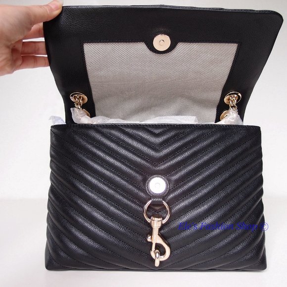 NWT Rebecca Minkoff Edie Medium Shoulder Crossbody Bag BLACK Gold AUTHENTIC - Picture 14 of 15